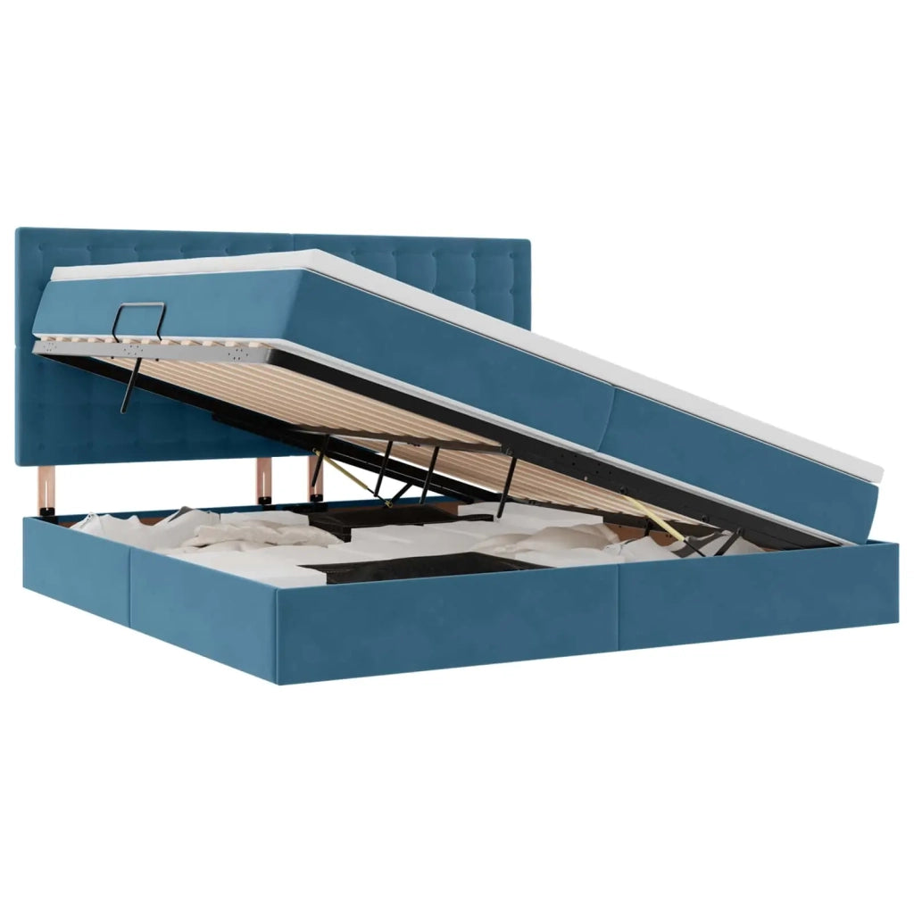 Letto con contenitore e materasso Blu Scuro 200 x 200 cm