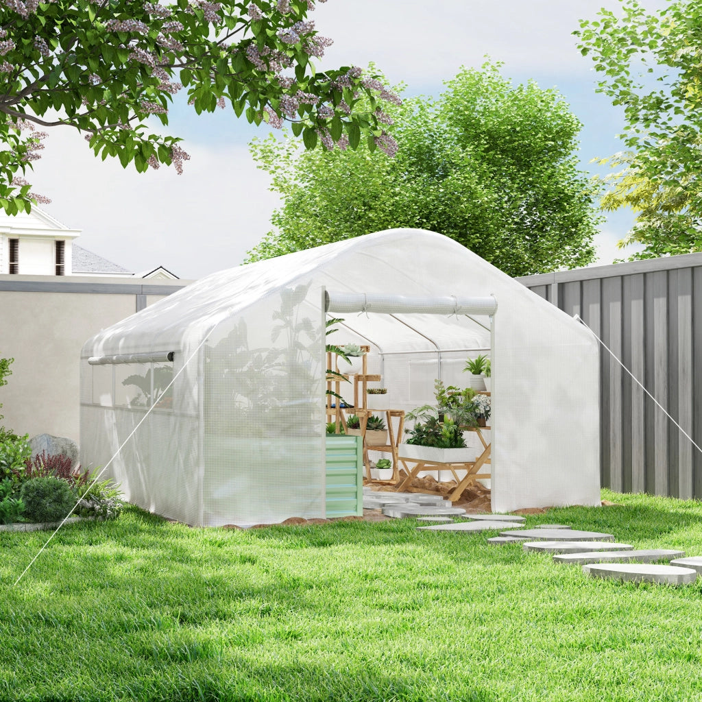 Serra da Giardino 4x3x2 m con 2 Finestre e Porta a Zip ¨C Minimal ¨C Bianco