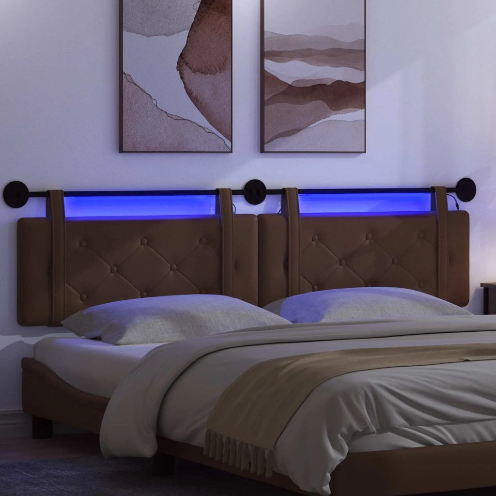 Testiera | Testata sospesa Con luce LED Marrone Similpelle