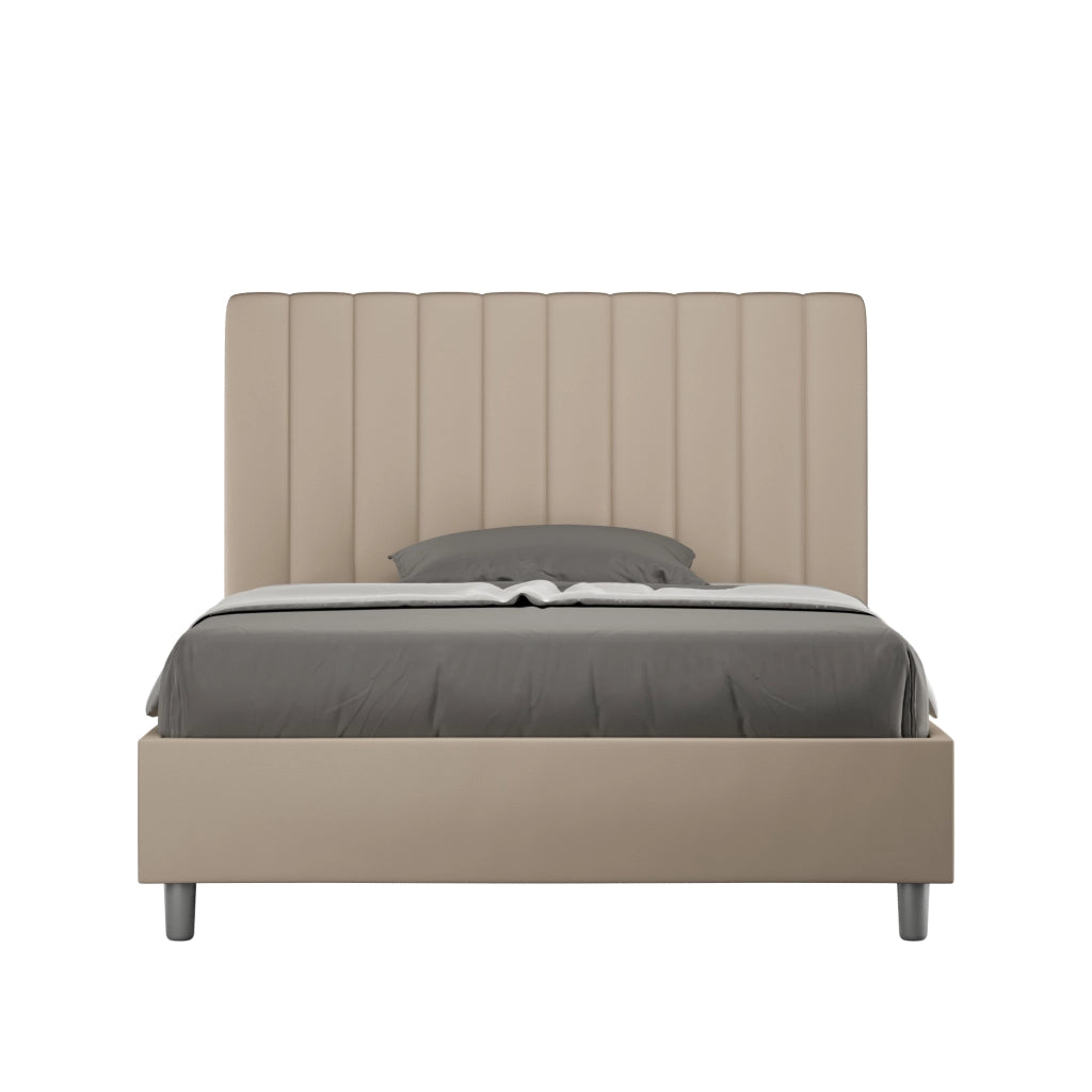 BS COM Letto una piazza e mezza senza rete imbottito 120x190 similpelle tortora
