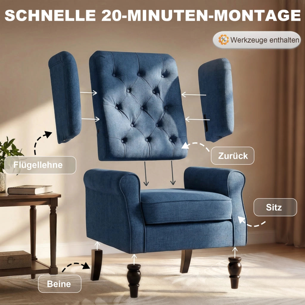 Poltrona ¨C Minimal ¨C Blu, Tessuto, 74x86x102 cm