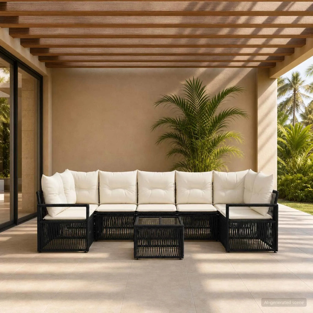 Set Divano da Giardino 8 pz Nero polyrattan 3435652