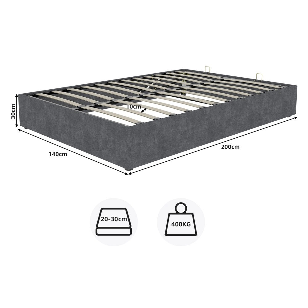 Letto Contenitore Imbottito ¨C MINIMAL ¨C Velluto Grigio 140x200 cm