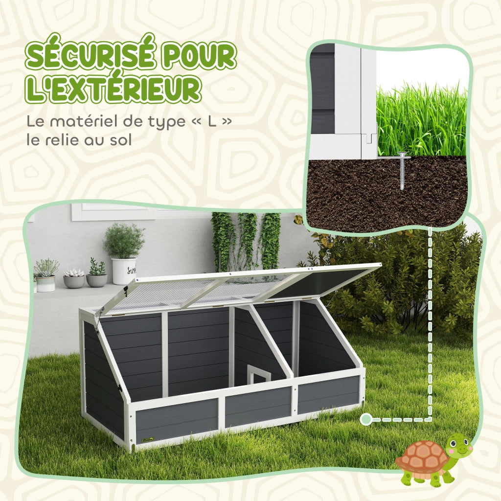 Gabbia recinto per animali piccoli tartaruga in legno con coperchio apribile 2 spazi ¨C Xylo ¨C Grigio