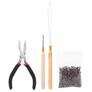 Set di Estensione Capelli Completo - 2 Pezzi di Appoggio - 500 Anelli Micro - Materiale Plastica/Legno - Lunghezza 12 cm