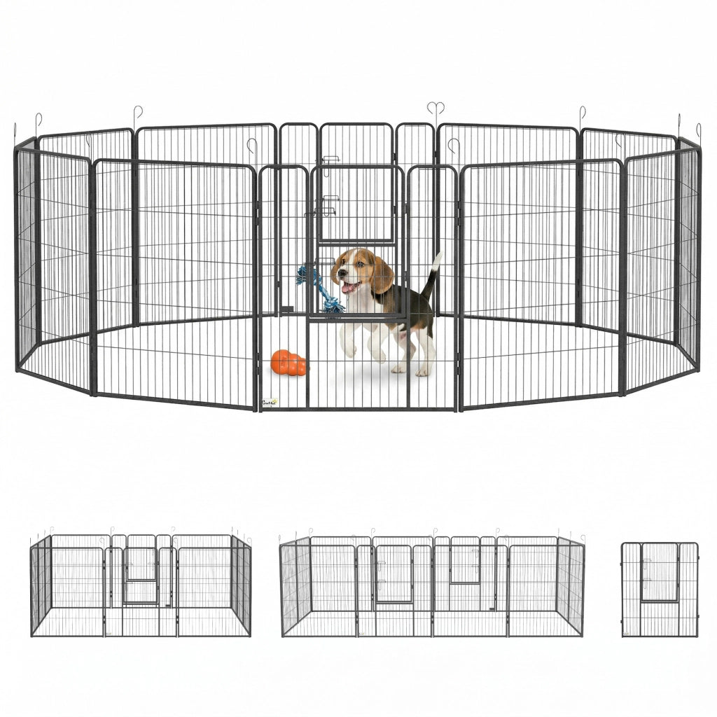 Recinto per cani 12 pezzi pieghevole con 2 porte ¨C Minimal ¨C Grigio 80x100 cm