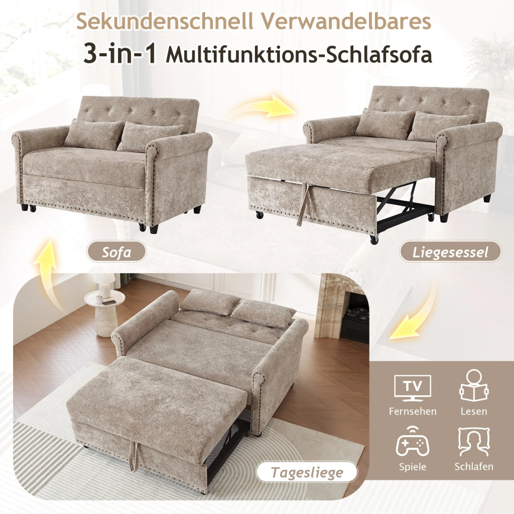 DIVANO LETTO 2 posti 3 in 1 in chenille marrone grigio