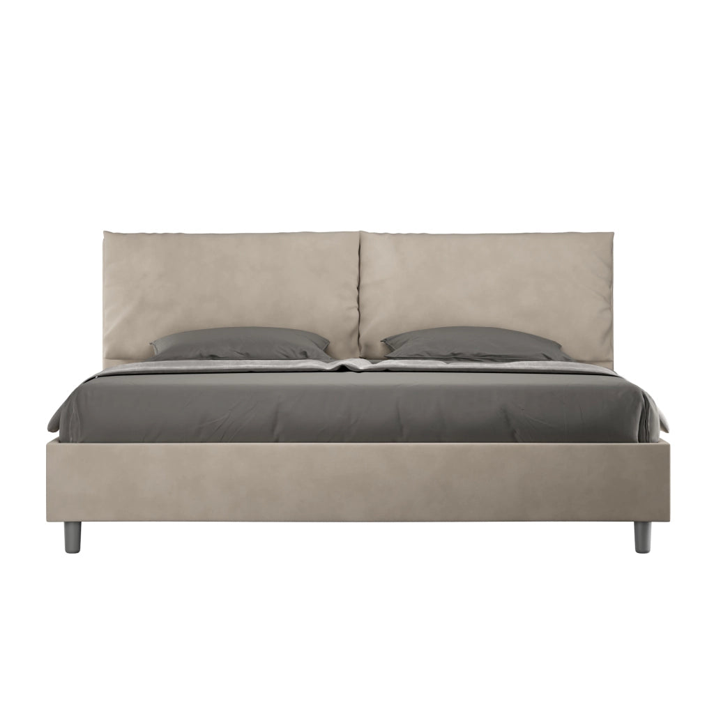 BS COM Letto matrimoniale king size con rete imbottito 200x210 microfibra sabbia