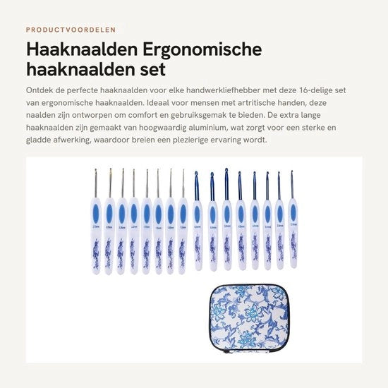 Set di Aghi per Maglia Ergonomiche - 16 pezzi - Aghi per Maglia Extra Lunghe - Alluminio - Manico di Comfort - Per Filo per Maglia - Set di Aghi per Maglia