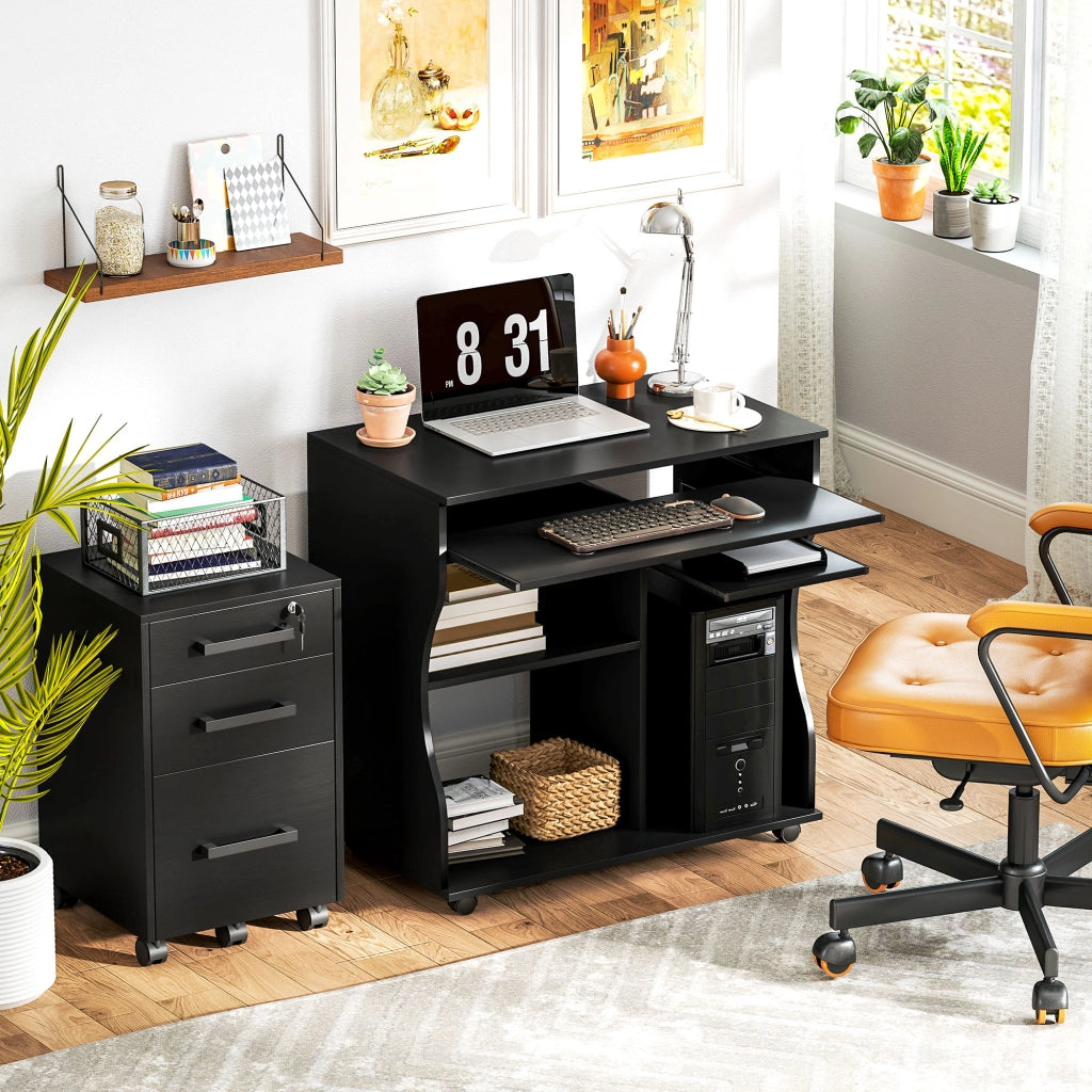 Scrivania con ruote e cassetti ¨C Minimal ¨C Nero 80x48x75 cm