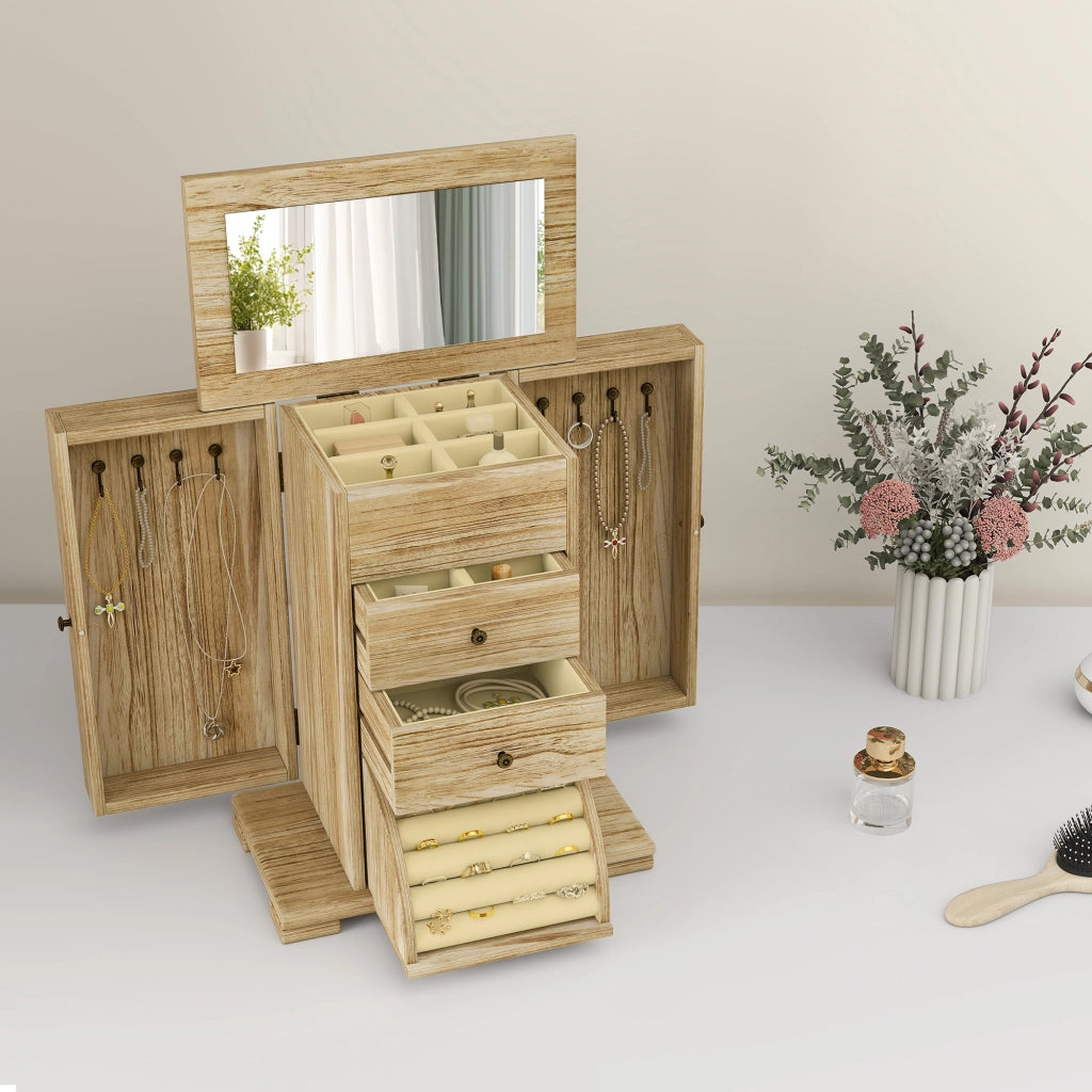 Cassettiera per gioielli con specchio e 2 cassetti ¨C Minimal ¨C marrone 26.5x16x33.5 cm