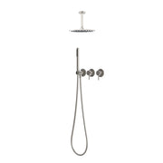 Kit Doccia Soffitto Corto Inox 25 cm in Acciaio Inox 316L con Soffione 25 cm Miscelatore Deviatore Doccino Supporto e Tubi Flessibili KIT-DOCCIA-SOFFITTO-CORTO-25-INOX
