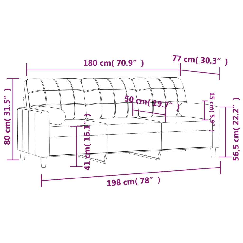 Divano | Divano da soggiorno | Sofa a 3 Posti con Cuscini Marrone 180 cm in Tessuto