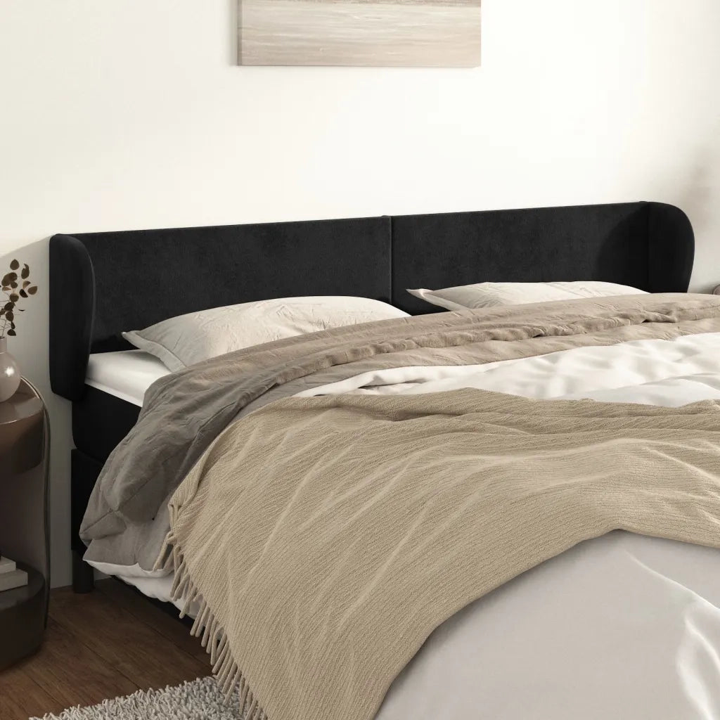 Testiera ad Orecchio Nera 163x23x78/88 cm in Velluto 3116920