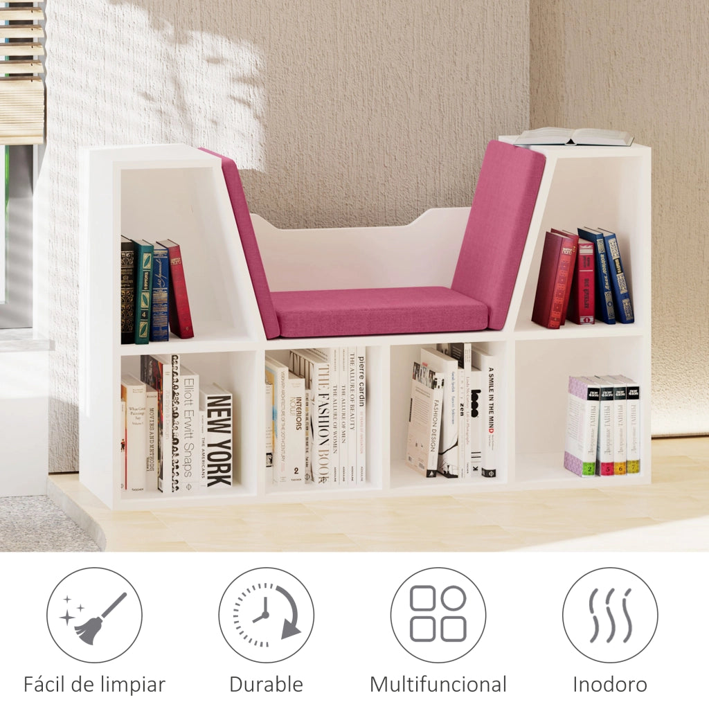 Libreria con Seduta e 6 Cubi ¨C Minimal ¨C 102x30x61 Bianco e Rosa