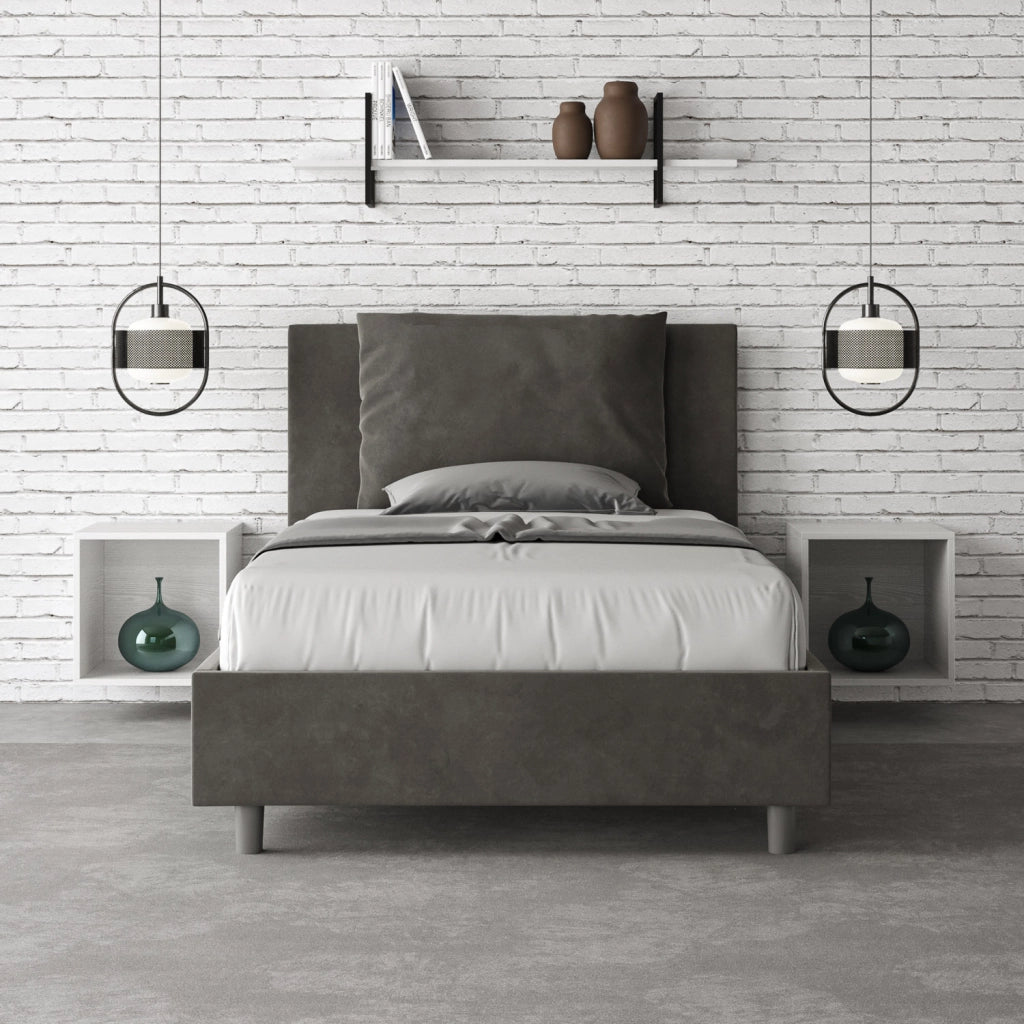 BS COM Letto una piazza e mezza senza rete imbottito 110x200 microfibra grigio