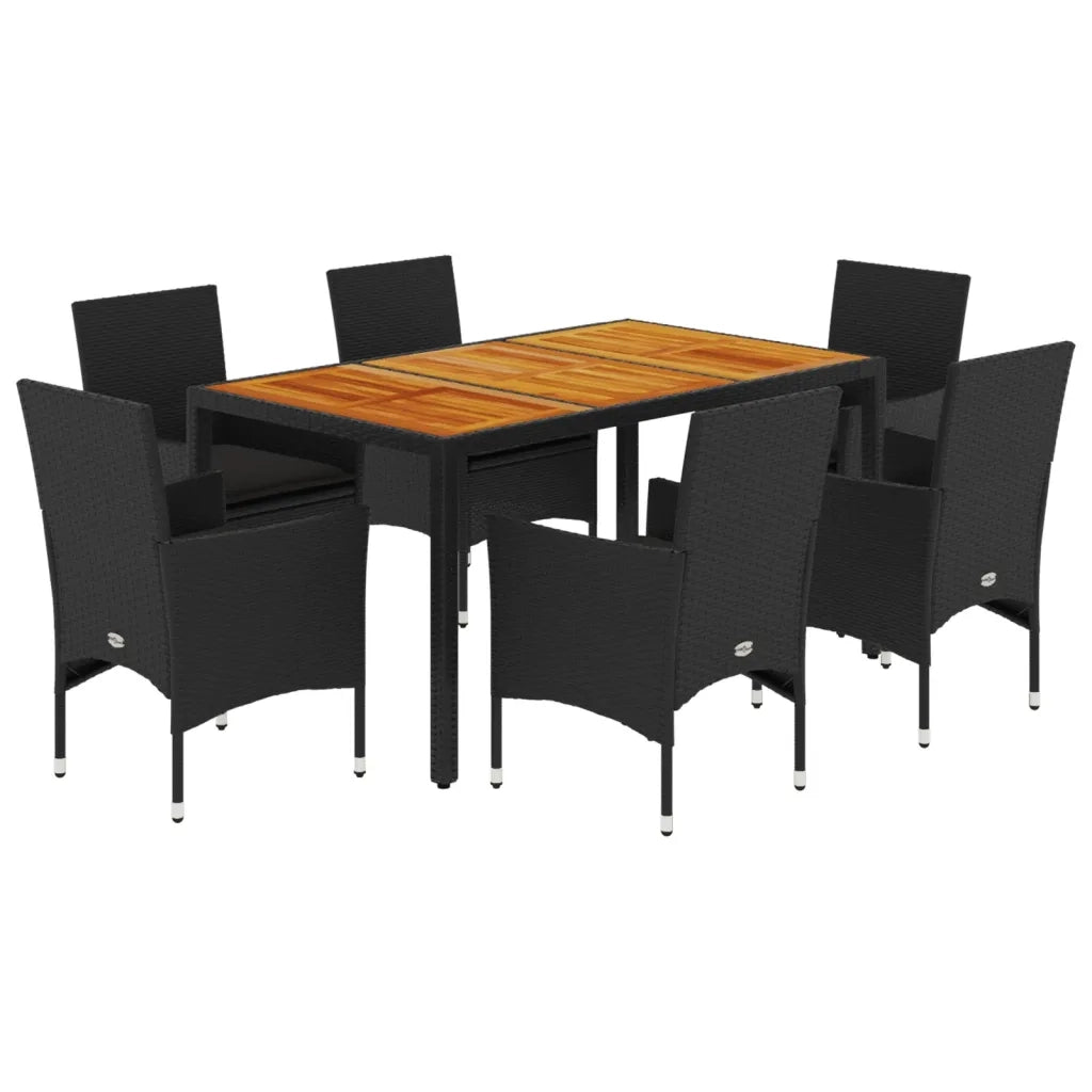 Set Pranzo da Giardino 7 pz Nero con Cuscini Polyrattan Acacia