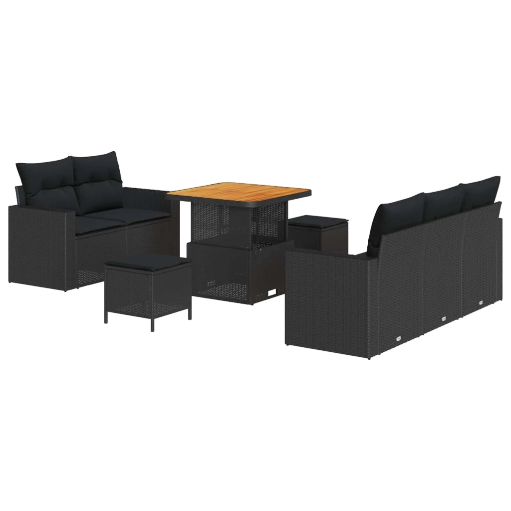 Set Divano da Giardino con cuscino 8 pcs Nero polyrattan 3361554