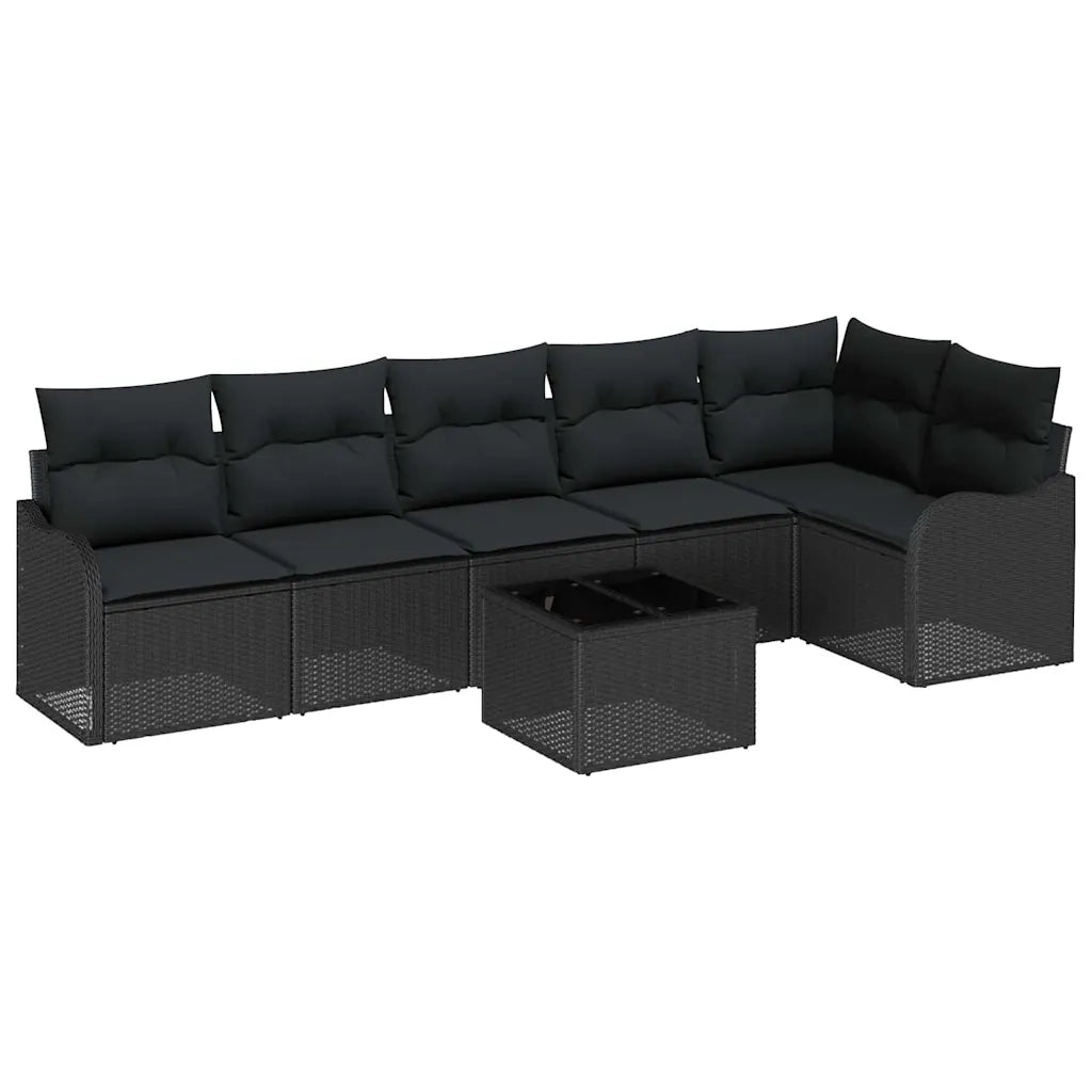 Set Divano da Giardino 7 pcs Nero polyrattan