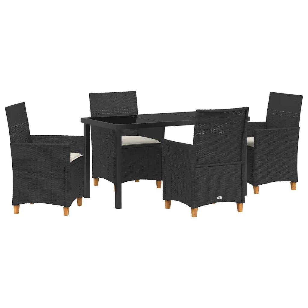 Set da Pranzo per Giardino 5 pcs Nero polyrattan