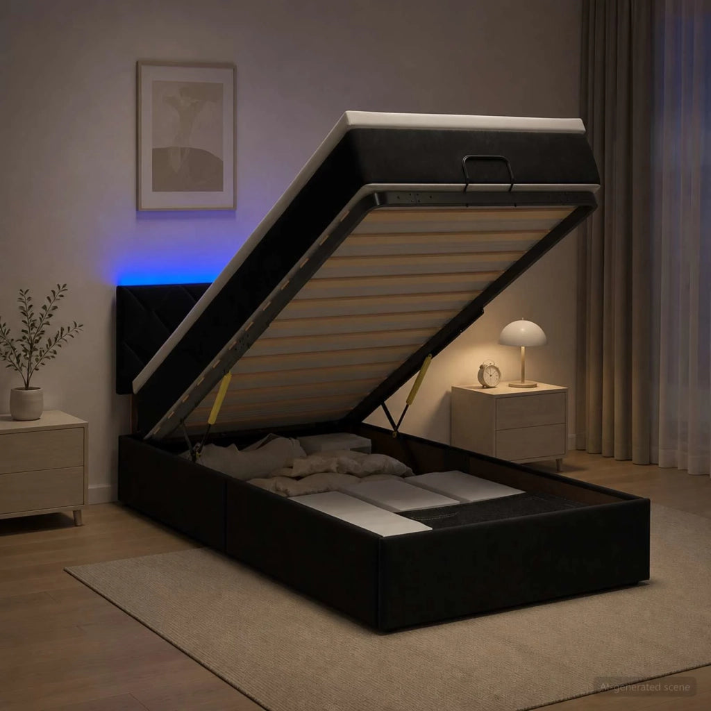 Letto Ottomano con Materasso e LED Nero 90 x 190 cm Velluto 3457181