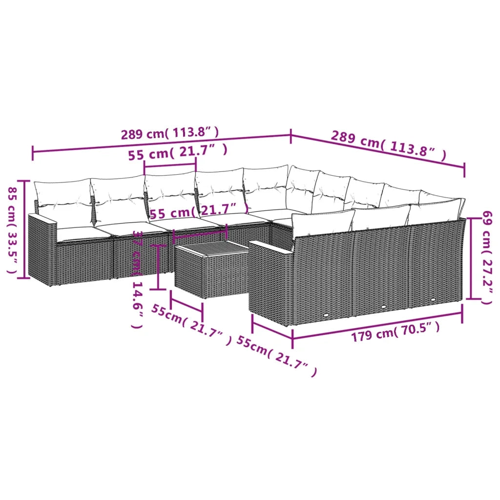 Set Divani da Giardino 12 pz con Cuscini Nero in Polyrattan 3226433