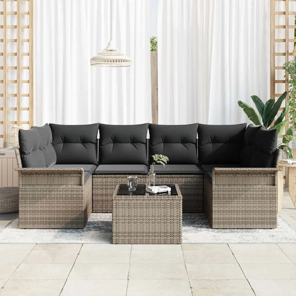 Set Divano da Giardino 7 pcs Grigio Poly Rattan 3345259