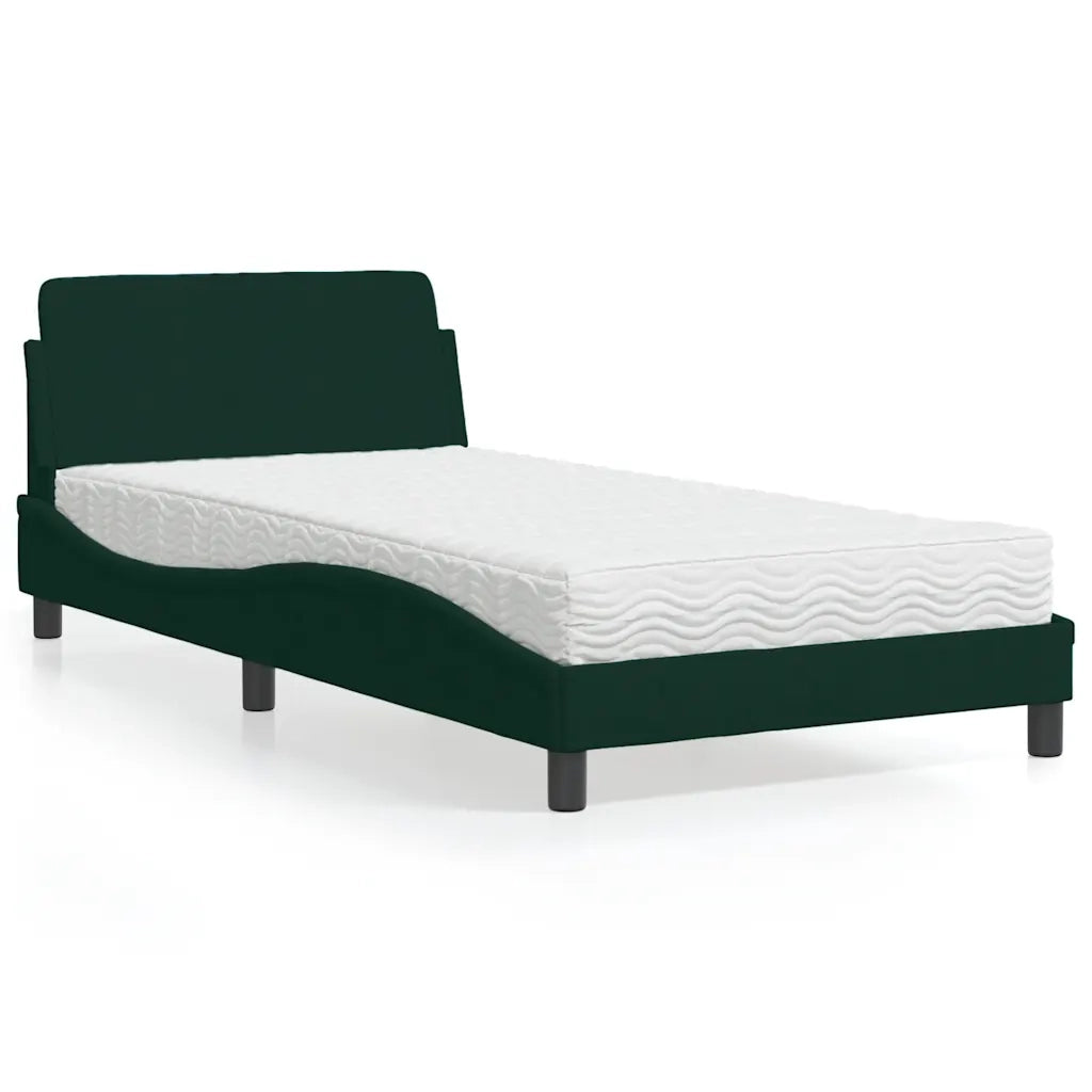 Letto con Materasso Dover Verde Scuro 100x200 cm in Velluto