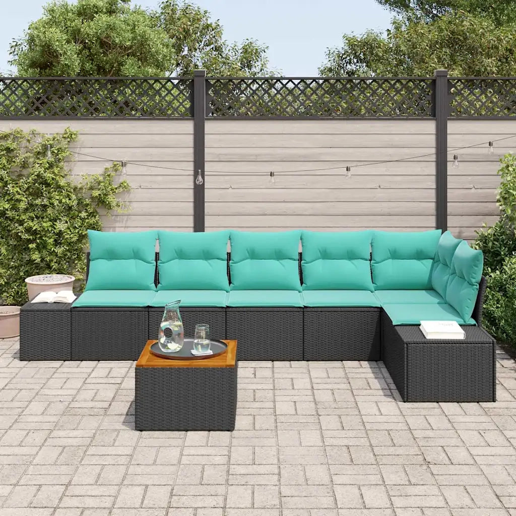 Set Divano da Giardino 7 pz Nero e turchese 3356639