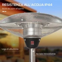 Fungo Riscaldante da Esterno con 3 Temperature e Altezza Regolabile in Acciaio e Alluminio, Argento