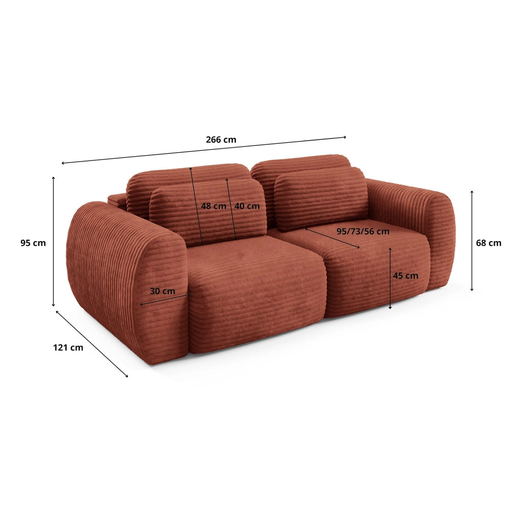 Golgi, Divano Letto 2 Posti Contenitore, 266x121 cm Rosso
