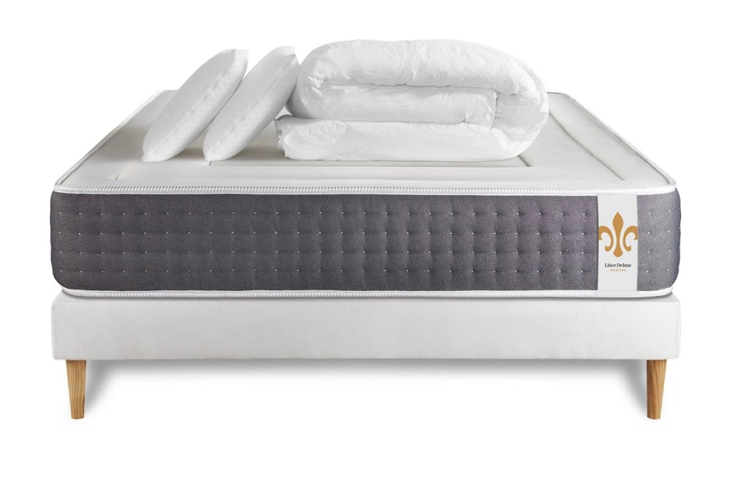Pacchetto letto completo - Materasso 140x190cm + Box spring con doghe (kit) + 2 cuscini + Piumino - Vingt-Six