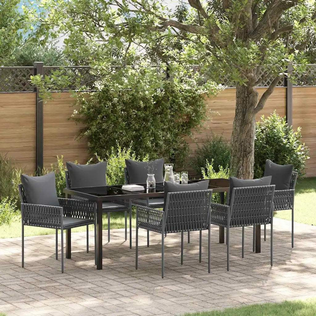 Set da Pranzo per Giardino 7 pcs Nero e Grigio Rattan in PE 3379105