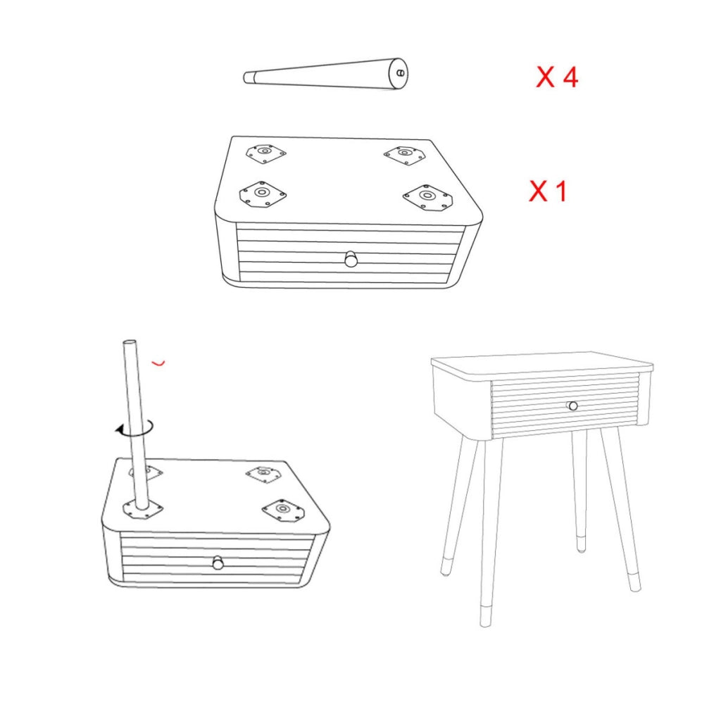 Comodino VKH11, Bianco, Legno, 45x32x62 cm