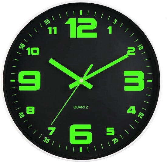 Orologio da Parete con Luce, Stile, Silenzioso, 25 cm, Orologio da Parete con Lampada, Alimentato da Batterie, Orologio da Parete in Vetro Moderno, Decorativo per Cucina, Casa, Camera da Letto, Ufficio