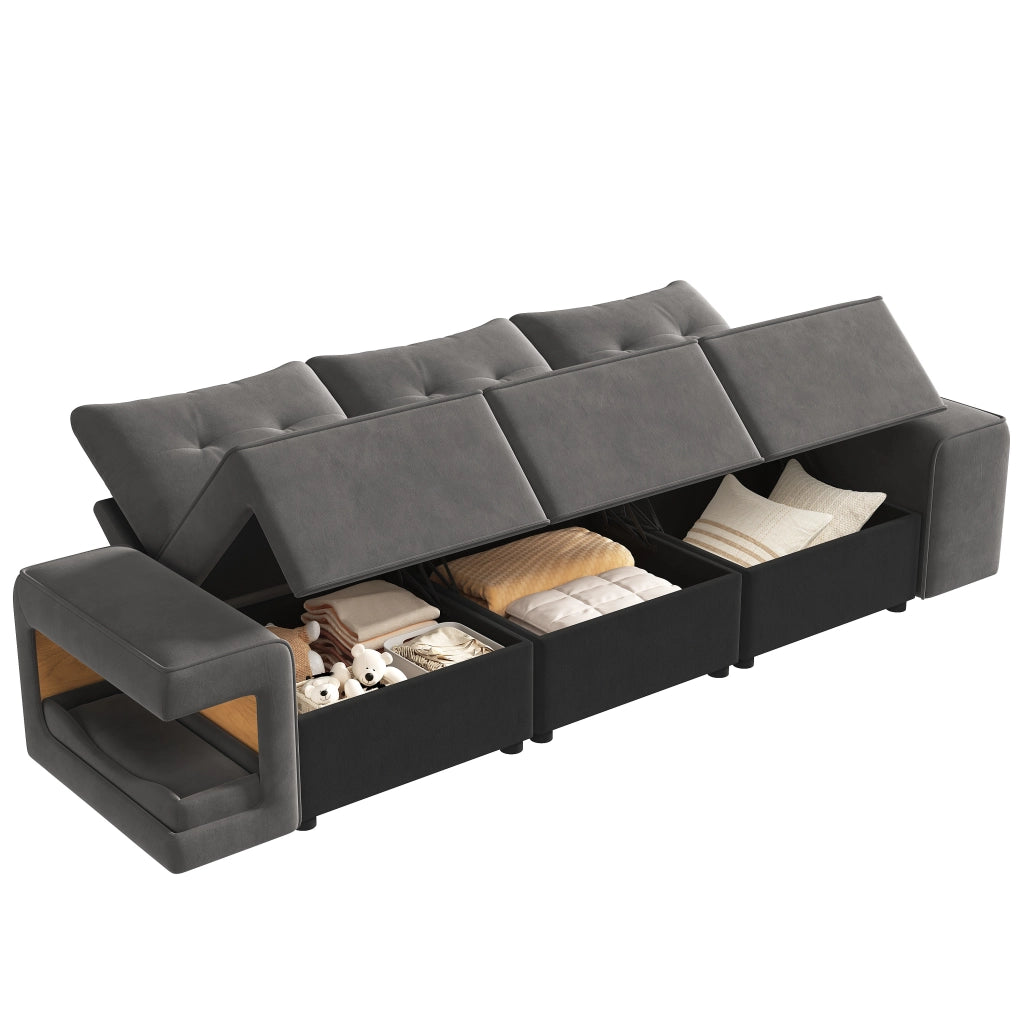 Divano 3 posti modulare con braccioli larghi e contenitore ¨C MINIMAL ¨C Grigio, tessuto, imbottito
