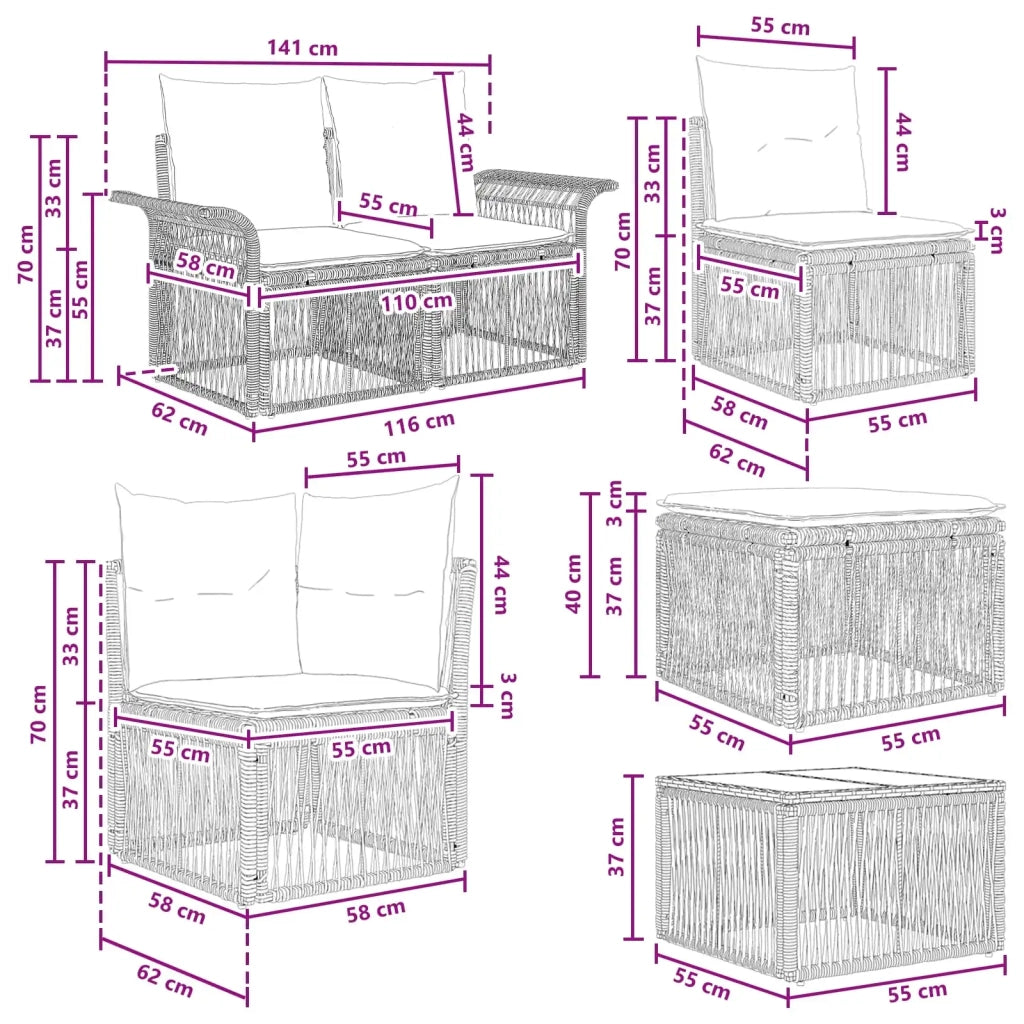 Set Divano da Giardino 9 pcs Nero polyrattan 3434923