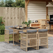 Set Pranzo da Giardino 5 pz con Cuscini Beige Misto Polyrattan
