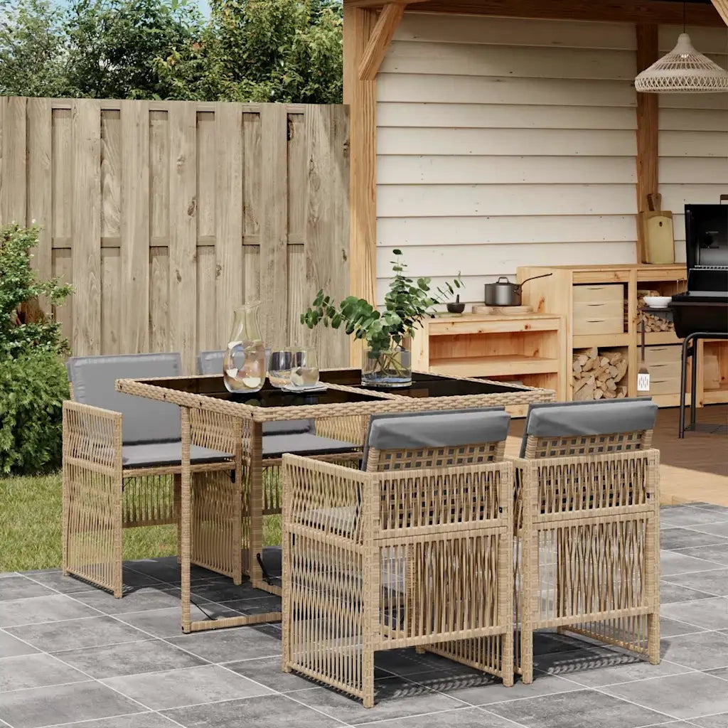 Set Pranzo da Giardino 5 pz con Cuscini Beige Misto Polyrattan