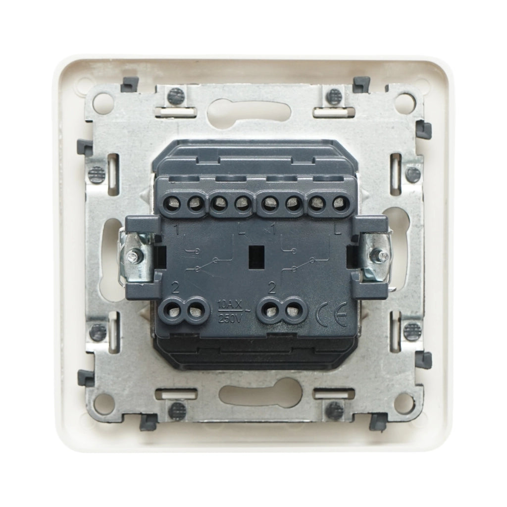 Interruttore doppio, bianco, da incasso, 220V, 10AX, PC 80x80mm
