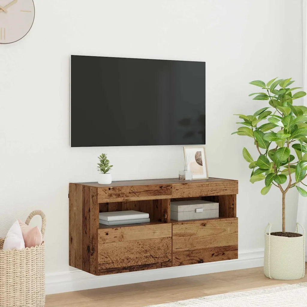 Mobile TV da parete con LED Legno vecchio 80 x 30 x 40 cm 882977