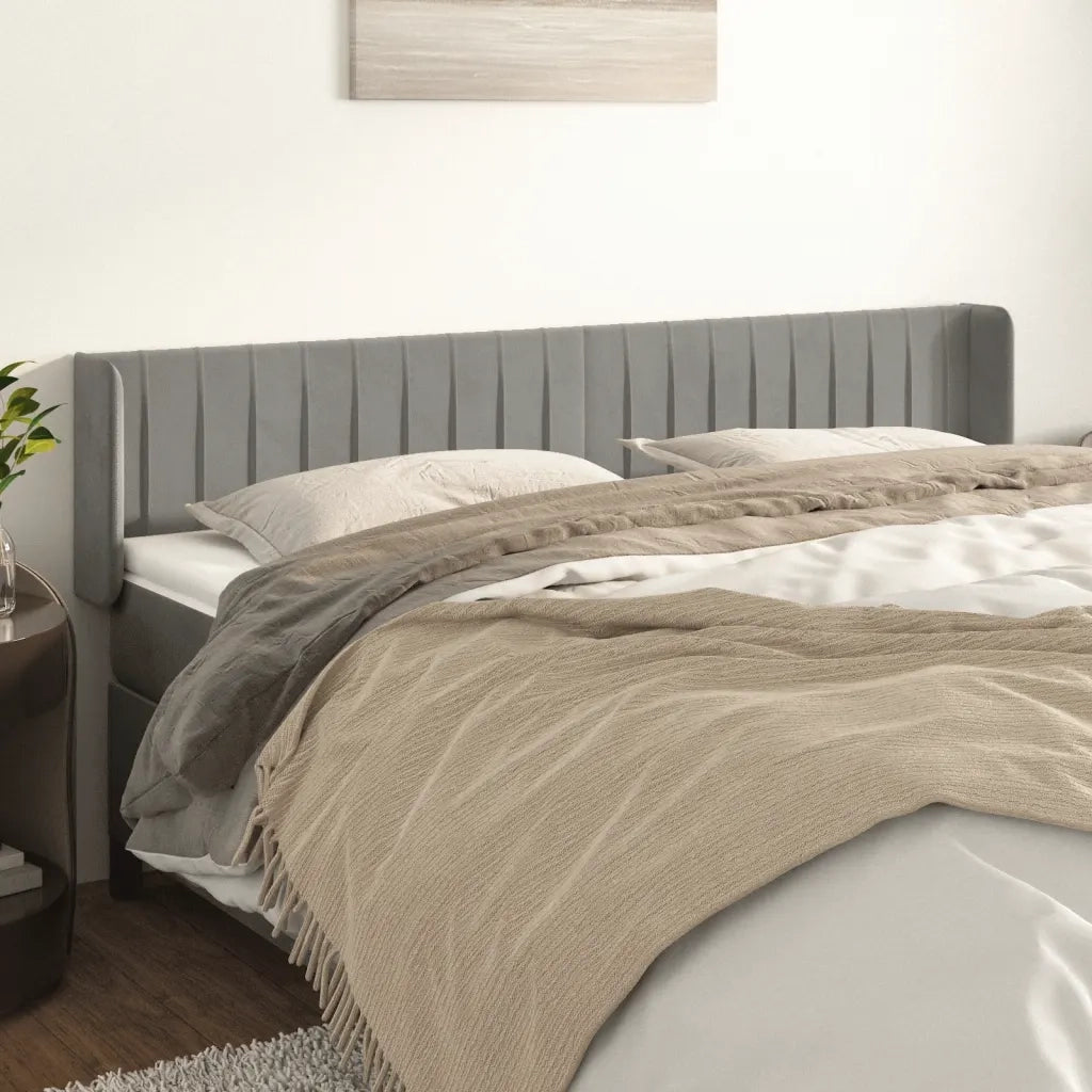 Testiera ad Orecchio-Testata con Orecchie Grigio Chiaro 163x16x78/88 cm in Velluto 928722
