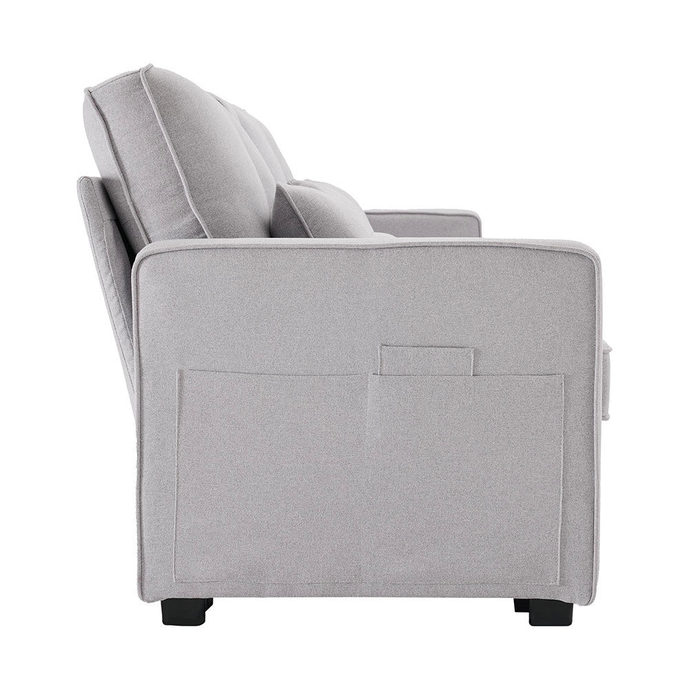 Divano 4 posti - Xylo - in lino con console 2 USB tasche braccioli