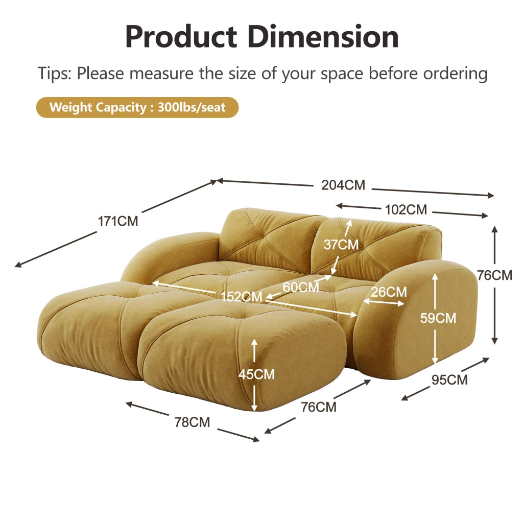 Divano modulare 2 posti con pouf - Zephmum - Senza telaio, antiscivolo, facile montaggio, giallo