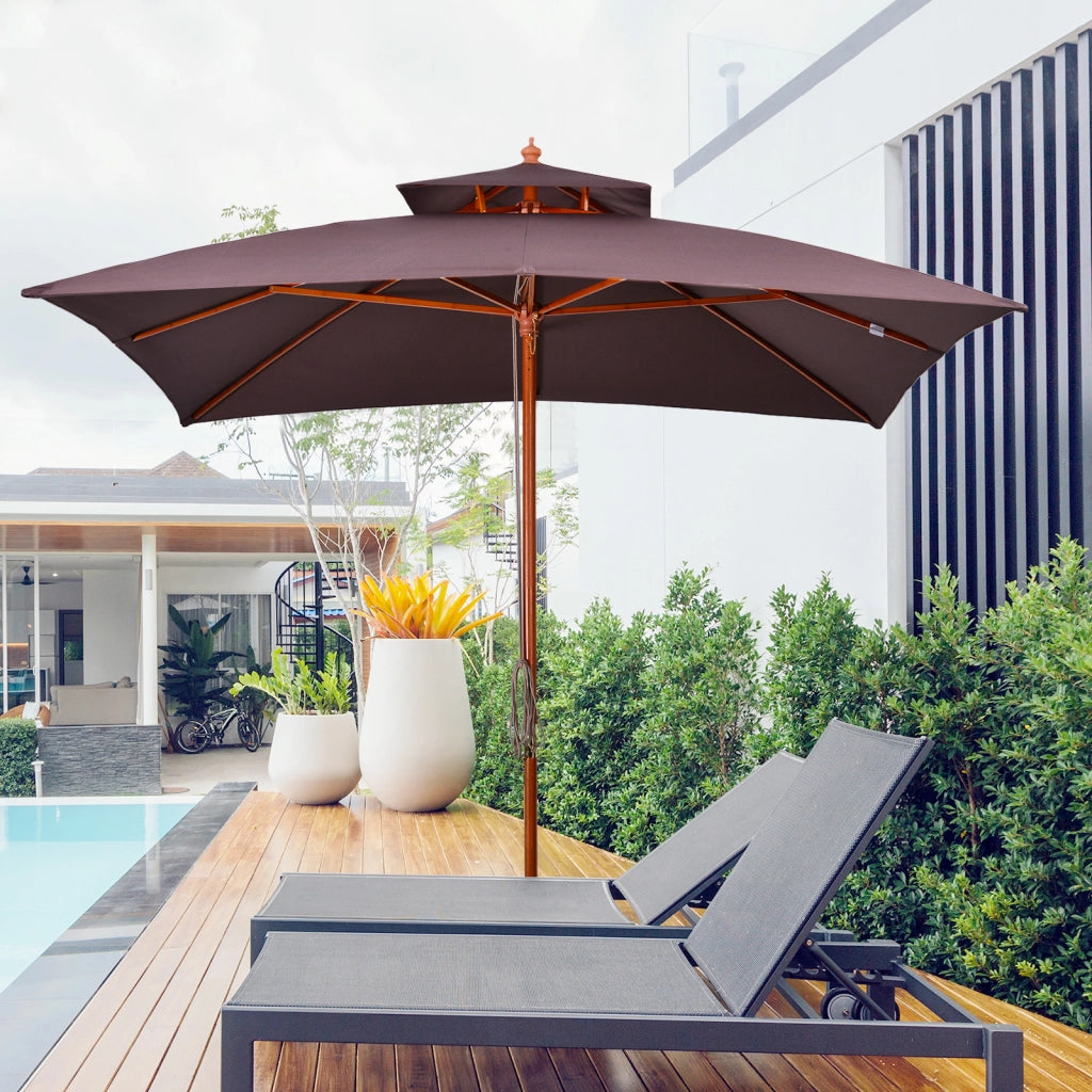 Ombrellone da Giardino e Terrazza ¨C Minimal ¨C 3x3 m, Marrone, 8 Stecche, Copertura a 2 Livelli
