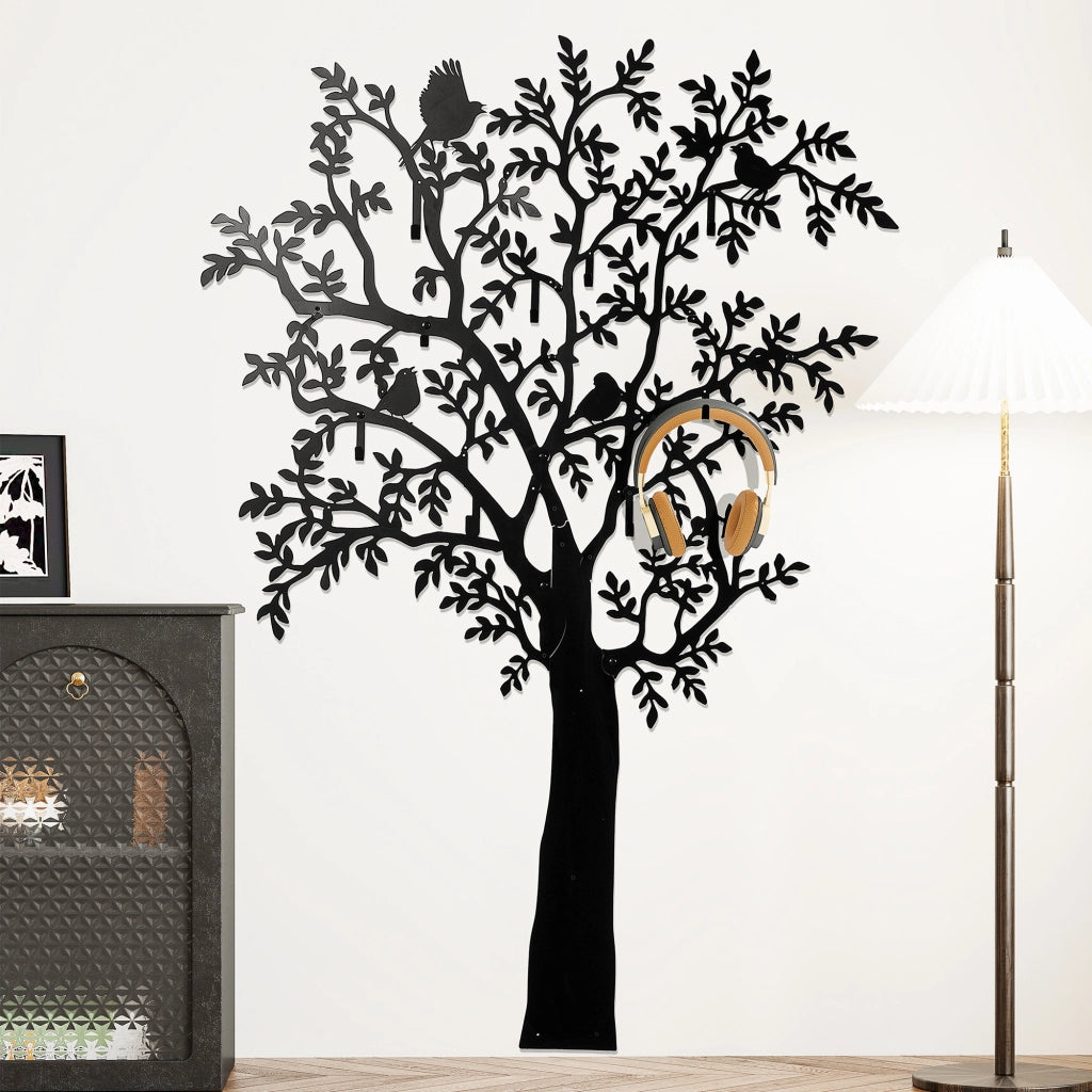 Attaccapanni da parete con design albero e uccelli ¨C Minimal ¨C Nero