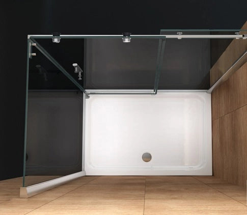 Box doccia scorrevole con anta fissa in cristallo 8mm H.195cm FLUIDA 90x100 cm,Flacone anticalcare escluso
