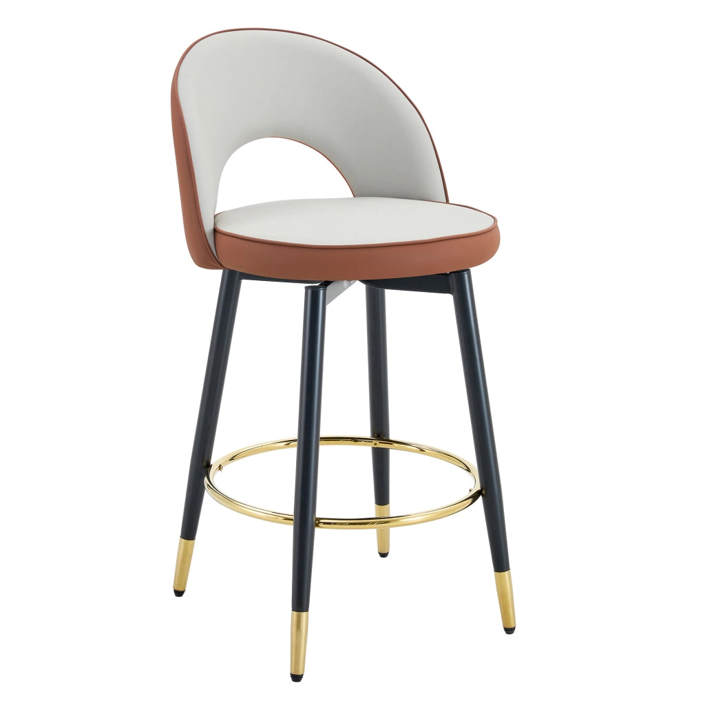 Sgabelli da Bar Girevoli Imbottiti ¨C MINIMAL ¨C Grigio Chiaro/Marrone, PU, Set 2 Pezzi