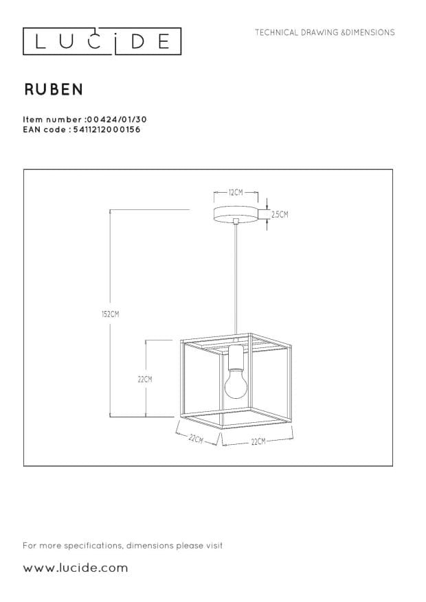 Lampada a sospensione Lucide Ruben nero/oro E27 Ø22
