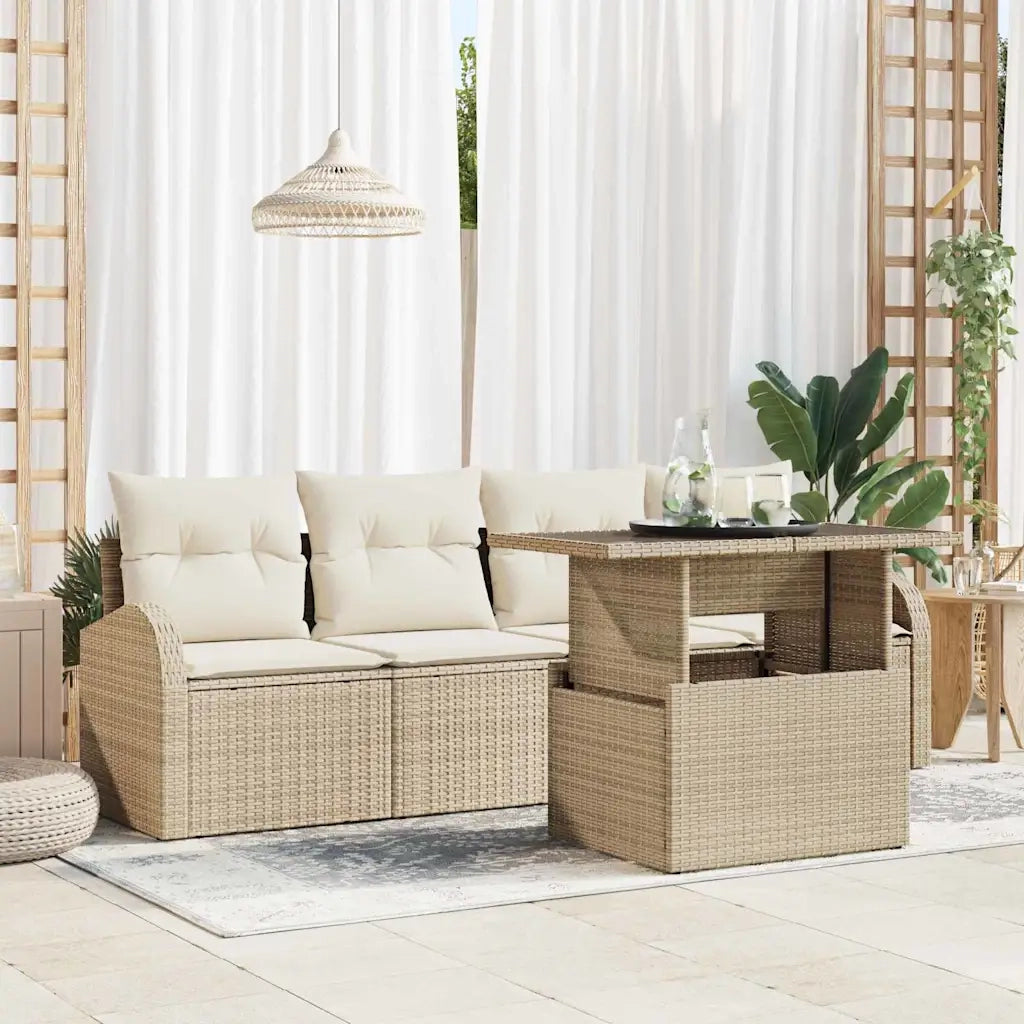 Set Divano da Giardino con cuscino 5 pcs Beige Poly Rattan 3348547